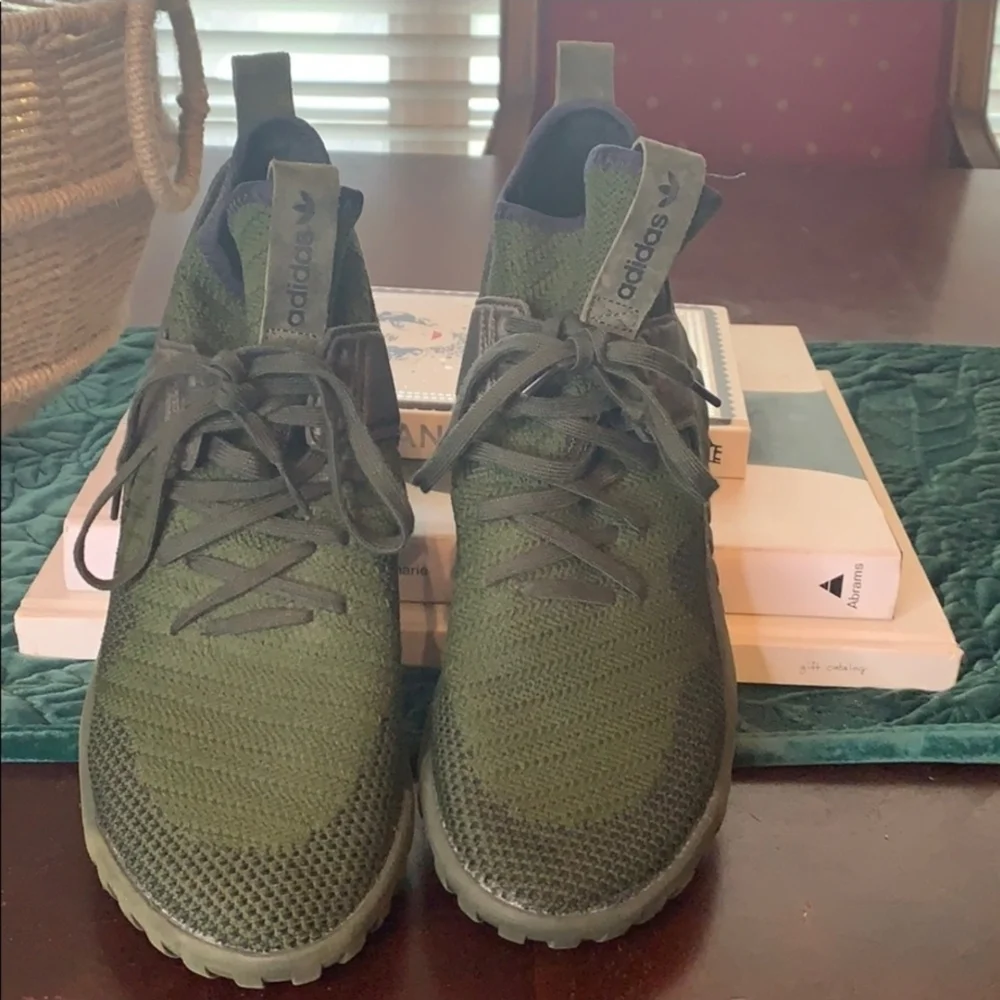Adidas Tubular Green Knit Sneakers with Lace-Up Design